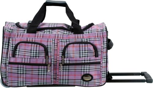 Rockland PRD422 Luggage Rolling Duffle Bag, Pink Cross Plaid, One Size, 22-Inch
