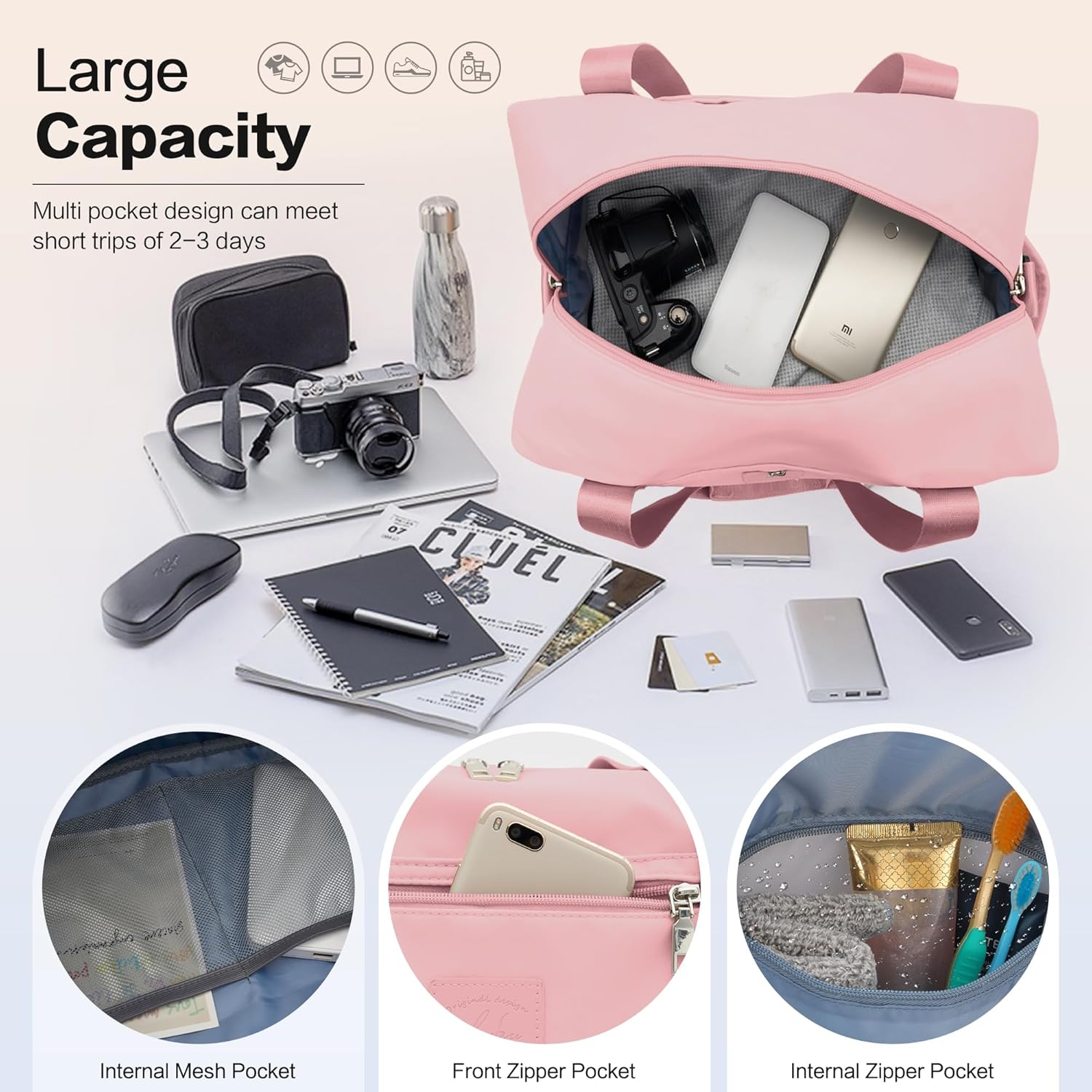 Personal Item Bag Small Travel Duffle Bag Weekender Bag Overnight Bag for Women and Men Waterproof Sport Gym Bag, Hospital Bag with Shoulder Strap, Shoe Compartment - Image 3