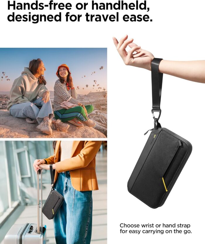 Spigen Life Passport Holder for Family, Passport Wallet Travel Documents Organizer Passport Holder with RFID Blocking, SIM Card Holder and Eject Pin, Wrist Strap, up to 4 Passports- Black - Image 5