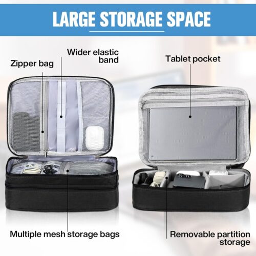 Spardar Cable Organizer, Electronic Organizer Case Universal Travel Bag Electronics Accessories Cases for Cables, Chargers, Headphones, Mouse, Power Bank, SD Card (Black)