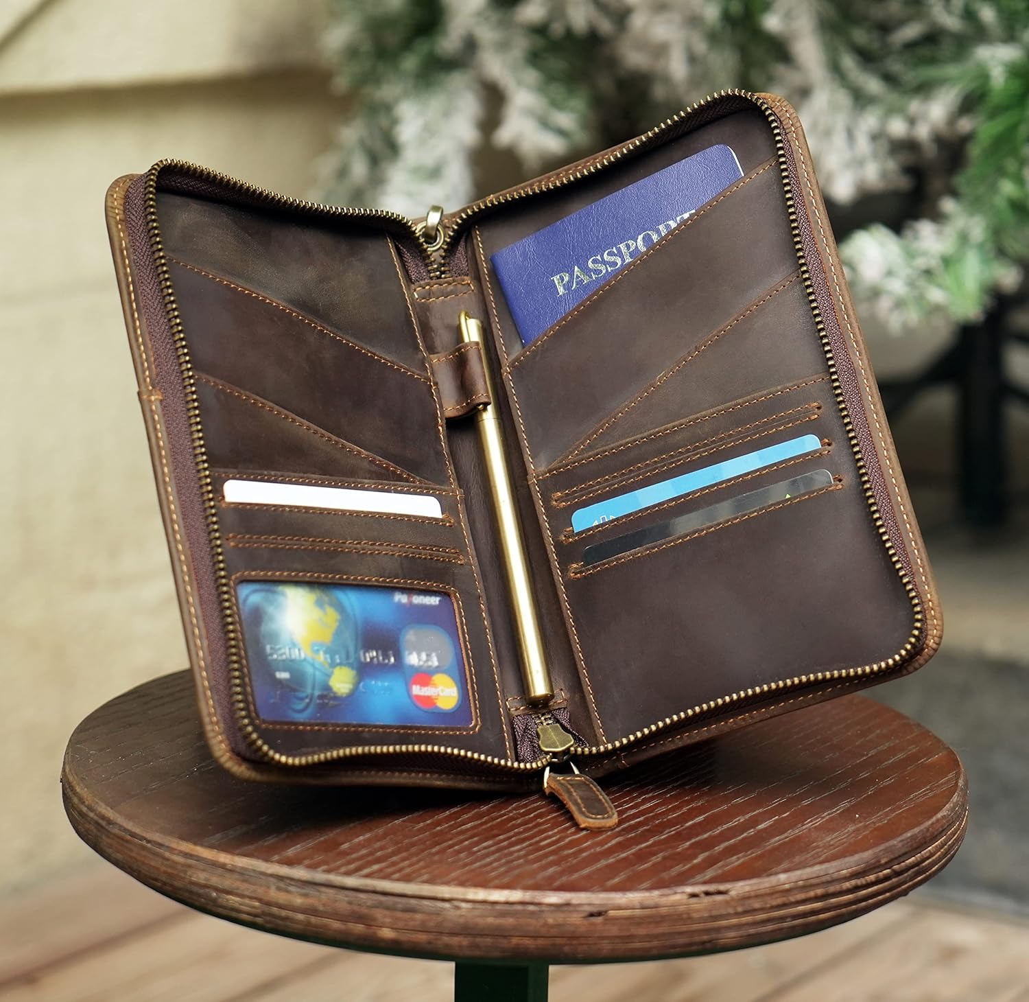 Polare Full Grain Leather Passport Holder Cover Case for Men and Women RFID Blocking Family Travel Wallet Holds 6 Passports (Dark Brown) - Image 5