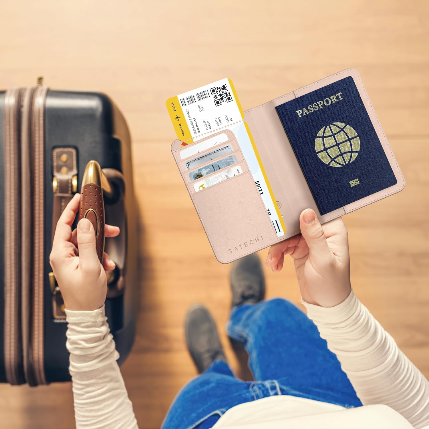 Satechi Passport Holder for Travel with Find My, Passport Cover with 4 Card Holder, Wireless Charging, and RFID Protection – Travel Essential Vegan Leather Passport Holder – Desert Rose - Image 7