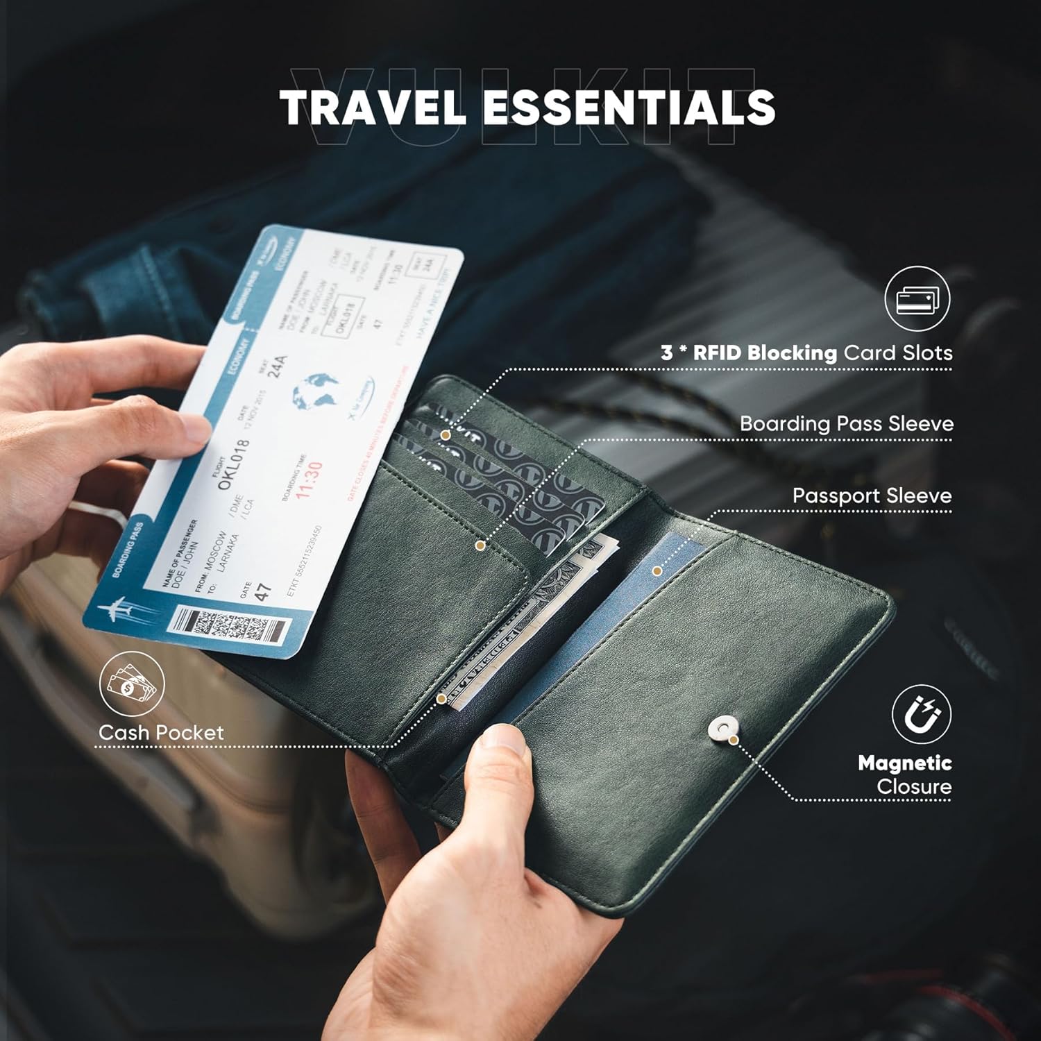 VULKIT Passport Holder with Magnetic Closure RFID Blocking Travel Wallet Passport Book Cover Boarding Pass Holder Travel Essentials - Image 3