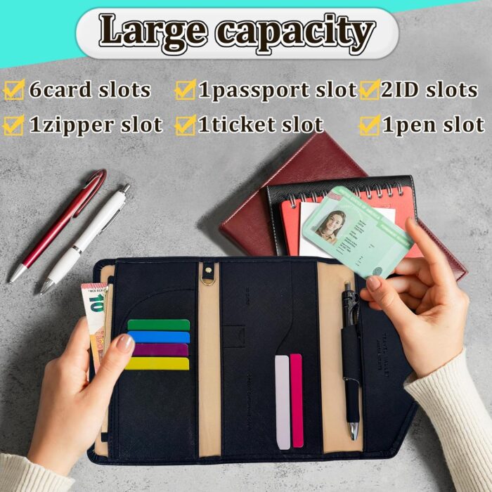 AfitLulu RFID Blocking Passport Wallet, Envelope Shape Big PU Leather Passport Holder Wallet for Passport, Card, Cash, Document, Business RFID Blocking Travel Wallet, Great Gift (Black) - Image 5