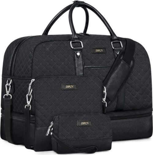 Weekender Bag Large Overnight Bag for Women Canvas Travel Duffel Bag Carry On Tote with Shoe Compartment 21" for Women & Men 3Pcs Set