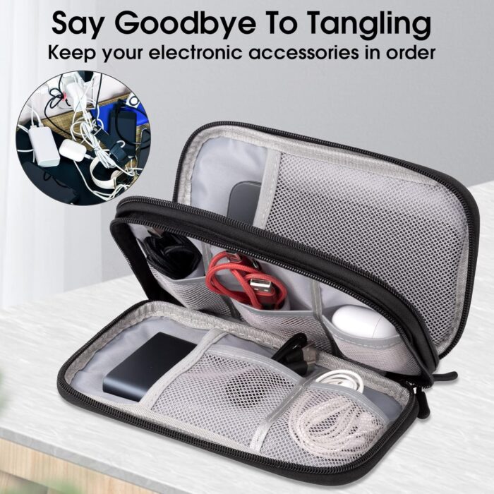 Arae Electronic Organizer, Travel Cable Organizer, Double Layers Portable Waterproof Pouch, Electronic Accessories Storage Case for Cable, Cord, Charger, Phone, Earphone (Black, M) - Image 5
