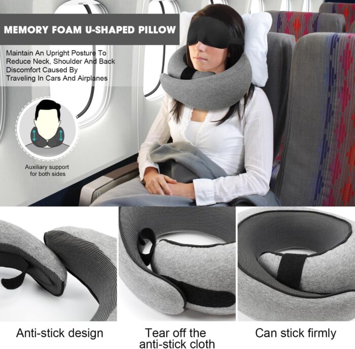 Neck Pillow, Wander Plus Travel Pillow, Wander Plus Travel Neck Pillow, Foam Travel Neck Pillow for Airplanes, Travel Neck Pillow(Light Gray) - Image 2