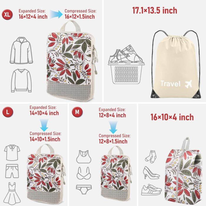 Compression Packing Cubes 5 Set Travel Luggage Packing Organizer Bag Expandable Travel Organizer Cubes for Carry On Luggage Suitcase Compressible Travel Essentials Accessories for Women Men - Image 3