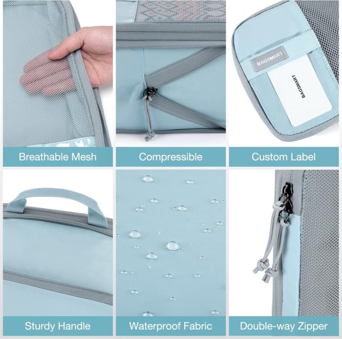 BAGSMART 6 Set Compression Packing Cubes, Lightweight Vacation Travel Essentials for Women, Travel Accessories for Suitcase Organizer Bags Set, Durable Luggage Organizer Travel Bags - Image 4