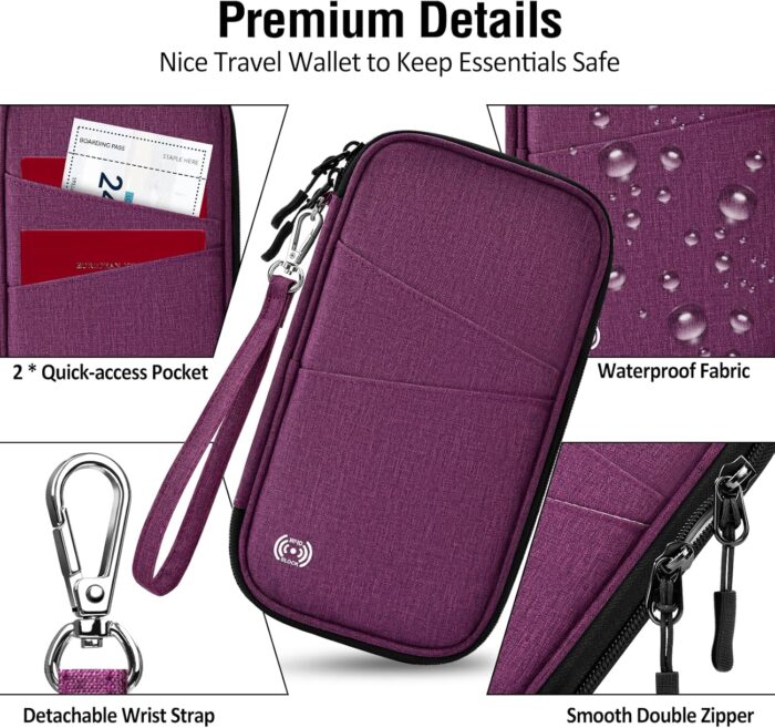 BKNOOU Passport Holder Travel Wallet,Passport Travel Organizer Waterproof RFID Blocking Family Travel Wallet,Family Passport Holder for 2 3 4 5, Unisex Travel Document Holder for Cards Airline Tickets - Image 7