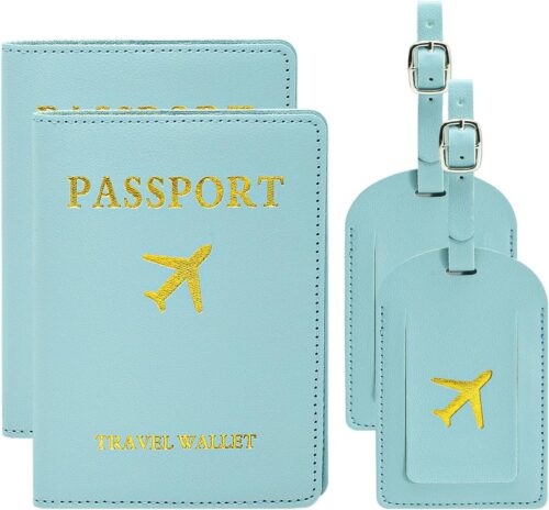 2pcs Passport Holder and Luggage Tag Sets, PU Leather Travel Tags for Luggage, Passport Holder for Traveling on Business