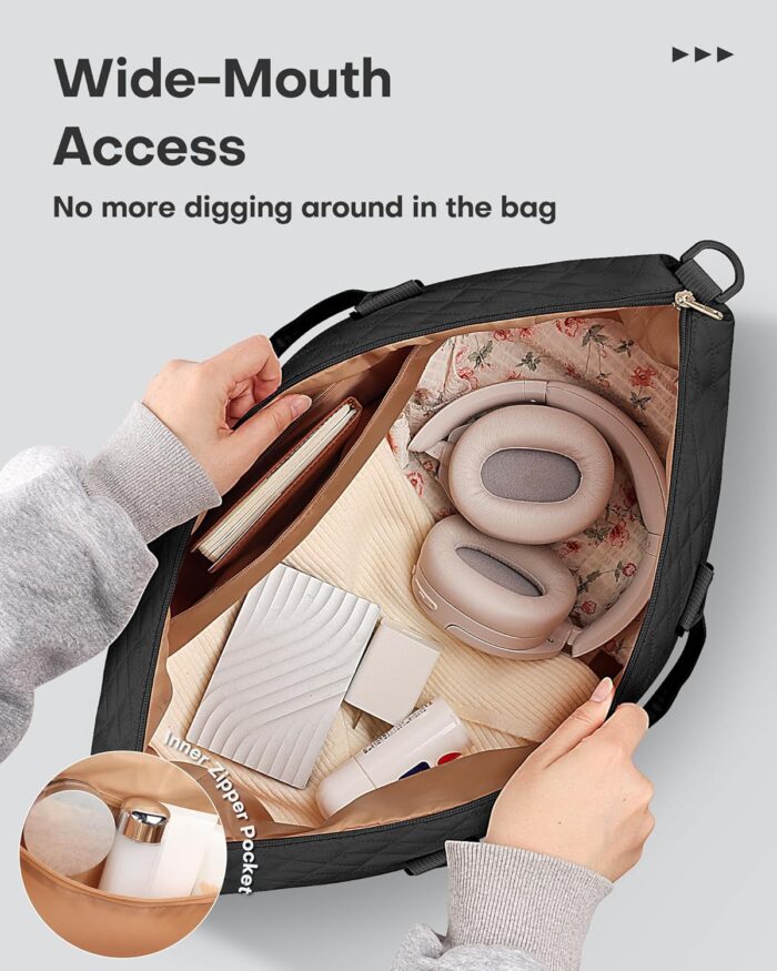 HOTOR Travel Duffel Bag - Large Weekender Bags for Women, Carry On Bag with Shoe Compartment, Overnight Bag with Toiletry Bag for Travel Essentials and Travel Accessories, Black, 34.0 x 45.0 x 20.0 cm - Image 6