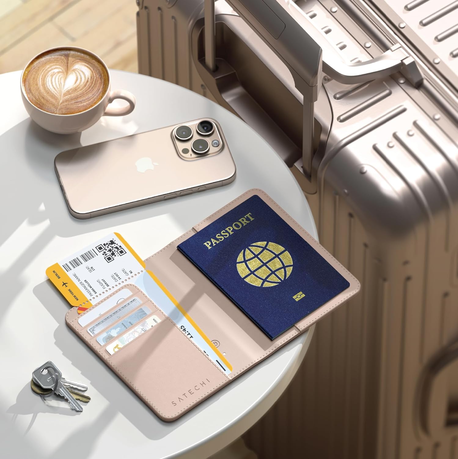 Satechi Passport Holder for Travel with Find My, Passport Cover with 4 Card Holder, Wireless Charging, and RFID Protection – Travel Essential Vegan Leather Passport Holder – Desert Rose - Image 8