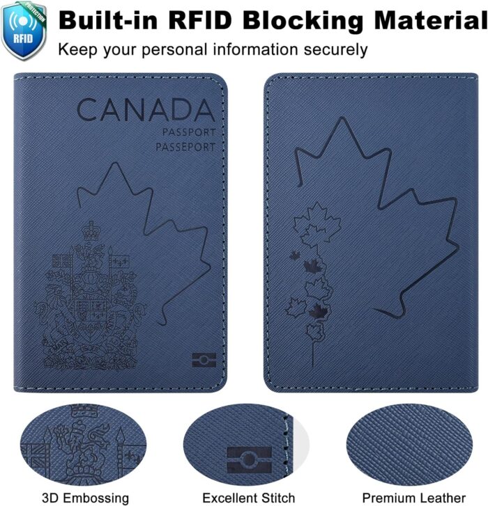 RSAquar Passport Holder for Women and Men, Premium Leather Travel Passport Wallet Passport Cover, Blue - Image 2