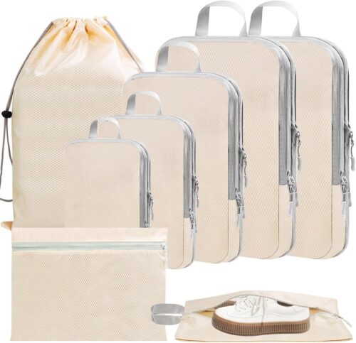 8 Set Travel Packing Cubes, Packing Organizers for Luggage-Travel Essentials for Women & Men-Suitcase Organizer with Laundry & Shoe Bag, Must-Have for Airplane, Road Trip, Camping