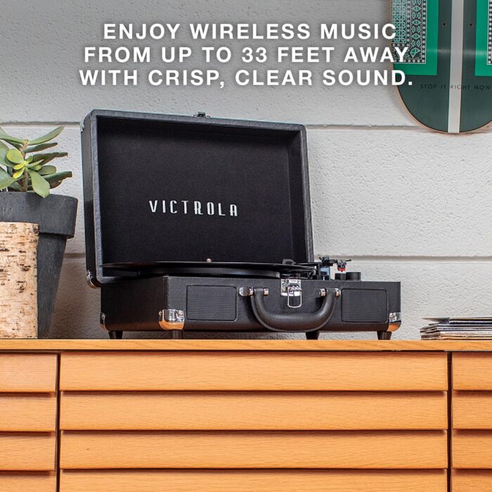 Victrola Journey Bluetooth Portable Suitcase Record Player – with Built-in Speakers, 3 Speed Vinyl Record Player, RCA Out, Headphone Jack (White) - Image 5