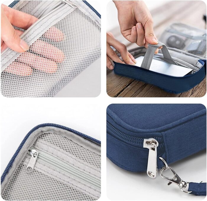 Cable Organizer Bag, Portable Electronic Organizer All-in-One Charger Organizer Pouch Waterproof Travel Cord Organizer Case for Cable Charger Earphone Power Banks Storage - Dark Blue - Image 6