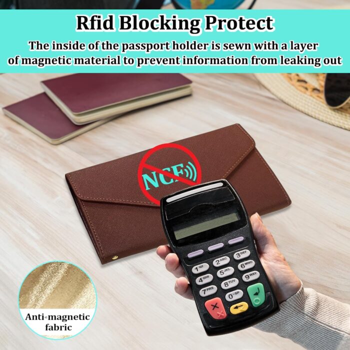 AfitLulu RFID Blocking Passport Wallet, Envelope Shape Big PU Leather Passport Holder Wallet for Passport, Card, Cash, Document, Business RFID Blocking Travel Wallet, Great Gift (Black) - Image 6