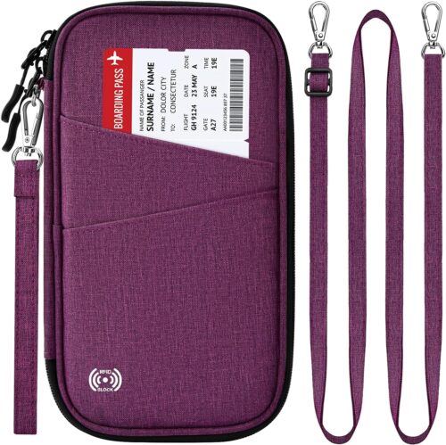 BKNOOU Passport Holder Travel Wallet,Passport Travel Organizer Waterproof RFID Blocking Family Travel Wallet,Family Passport Holder for 2 3 4 5, Unisex Travel Document Holder for Cards Airline Tickets