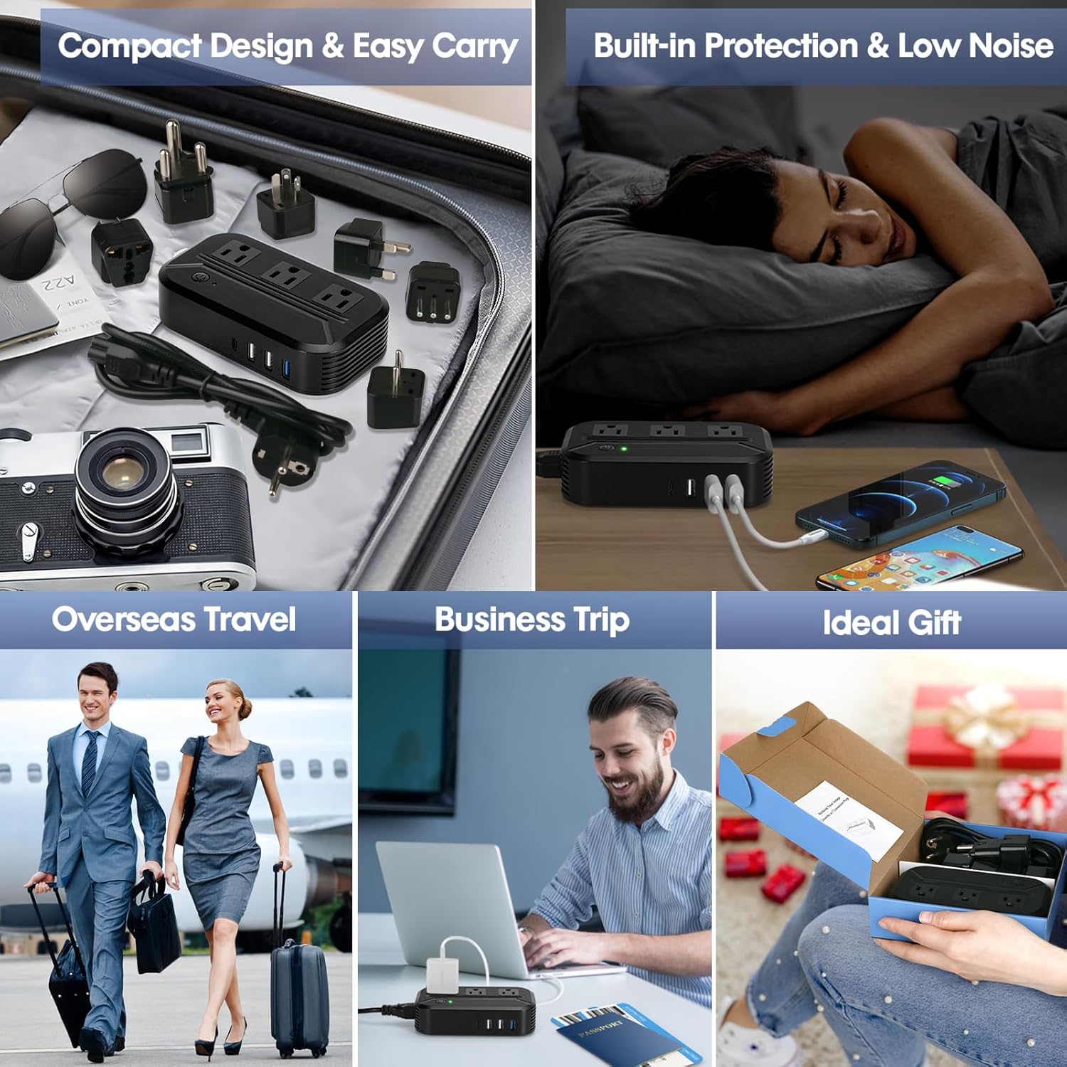 Power Converter 2300W International Step Down Voltage 220V/240V to 110V/120V w/ 4 USB 3 AC Outlets 7 Travel Plug Adapter EU/US/AU/IT/UK/IN/S. Africa for Phone Tablet Camera Laptop and More Electronics - Image 7