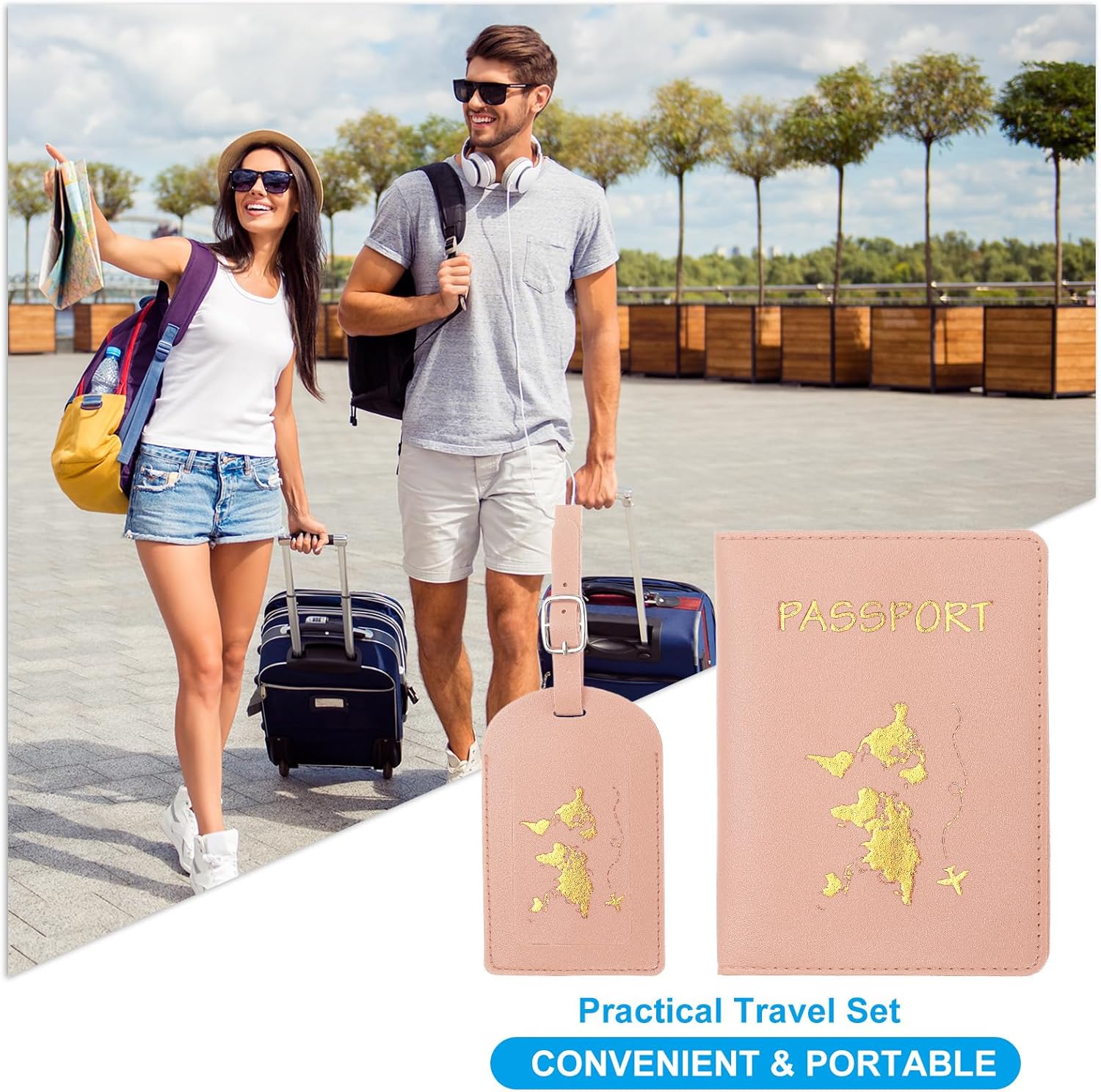 PATIKIL Passport Cover Holder and Luggage Tag Set, PU Leather Passport Case Holder Travel Tag Suitcase Identifier Travel Accessories for Men Women, Pink - Image 6