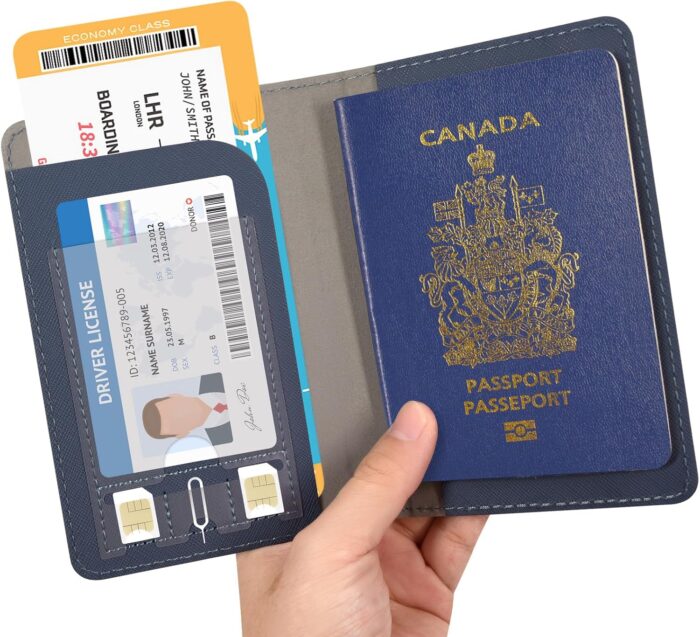 RSAquar Passport Holder for Women and Men, Premium Leather Travel Passport Wallet Passport Cover, Blue - Image 7