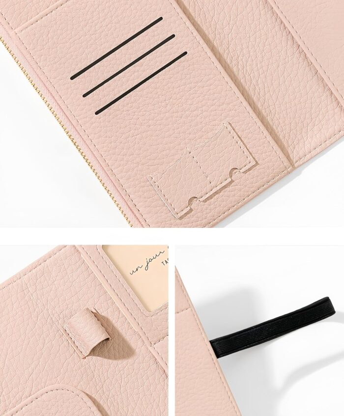 NQQNQQ RFID-Blocking Leather Travel Wallet & Passport Holder with Zipper Pocket, Card Slots, and Phone Compartment – Waterproof Travel Organizer for Women & Men. TG-1 (Pink) - Image 4