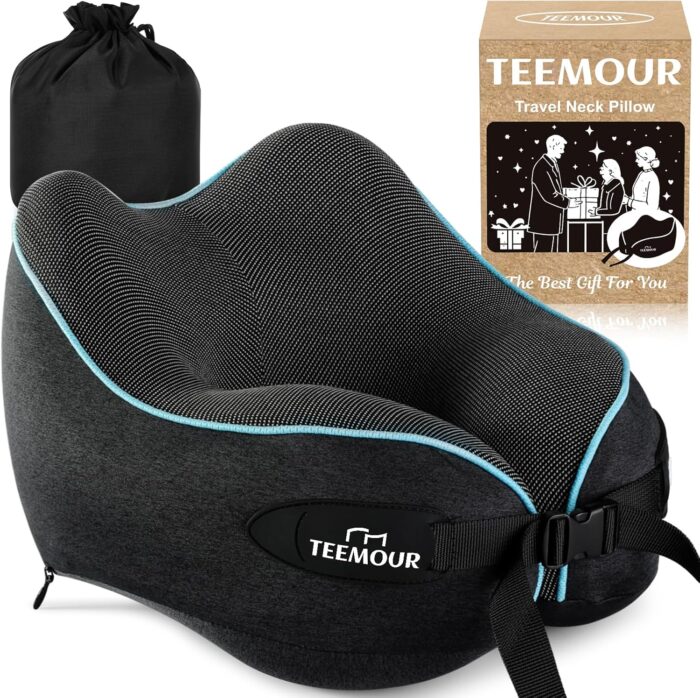 Travel Pillow, Neck Pillow Travel for Airplane- Super Soft Cover & Memory Foam Travel Neck Support Pillow, Ideal for Car/Train/Camping with Carry Bag, Airplane Travel Essentials-Black