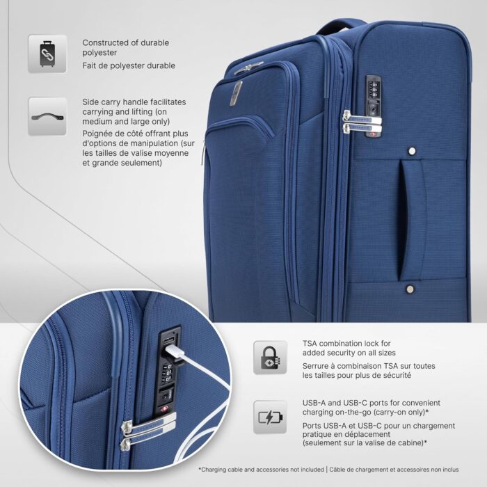 Atlantic Sailbound Softside Large Luggage – Durable Polyester Construction with 8 Spinner Wheels and Retractable Handle, Integrated TSA Lock, Expandable 1.5", Includes 2 Packing Cubes – True Navy - Image 4