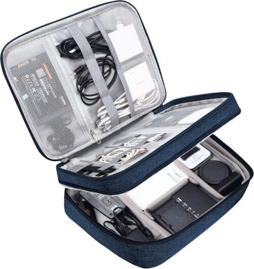 Electronic Bag Travel Cable Accessories Bag Waterproof Double Layer Electronics Organizer Portable Storage Case for Cable, Cord, Charger, Phone, Adapter, Power Bank, Kindle, Hard Drives