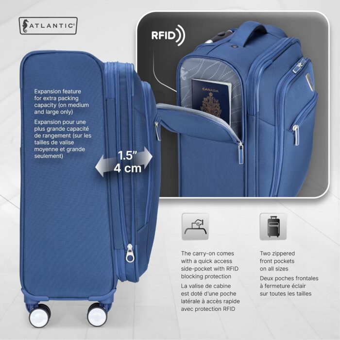 Atlantic Sailbound Softside Large Luggage – Durable Polyester Construction with 8 Spinner Wheels and Retractable Handle, Integrated TSA Lock, Expandable 1.5", Includes 2 Packing Cubes – True Navy - Image 6