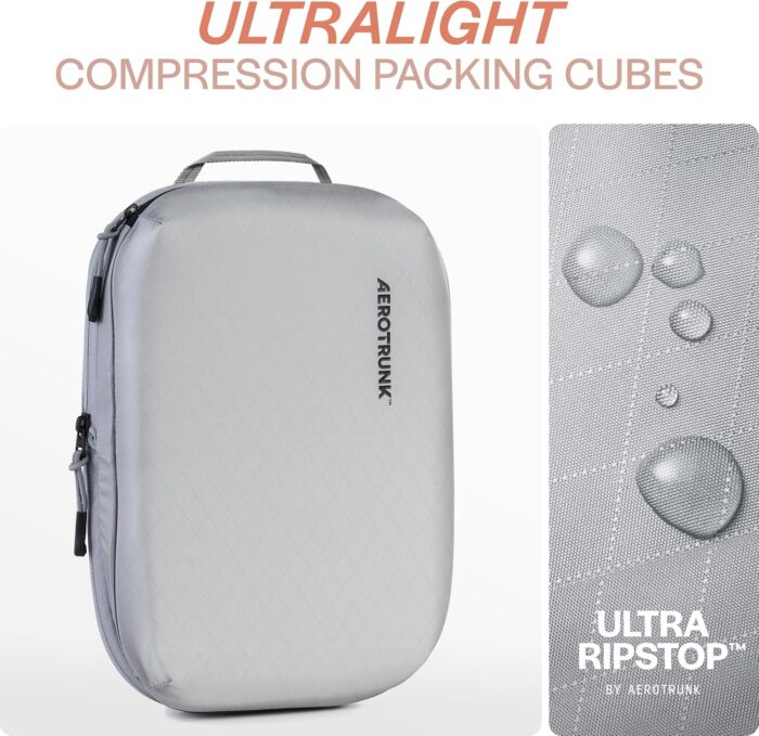 Aerotrunk Ultralight Compression Packing Cubes - Lightweight Travel Organizers for Suitcases and Luggage (6-Pack, Light Grey) - Image 4