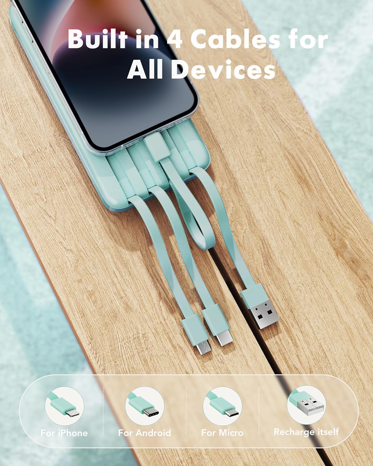 Charmast Portable Charger with Built in Cables, Power Bank with Cords Wires, Slim 10000mAh Travel Battery Pack 6 Outputs 3 Inputs 3A Fast Charging for Samsung Google Pixel LG Moto iPhone iPad - Image 2