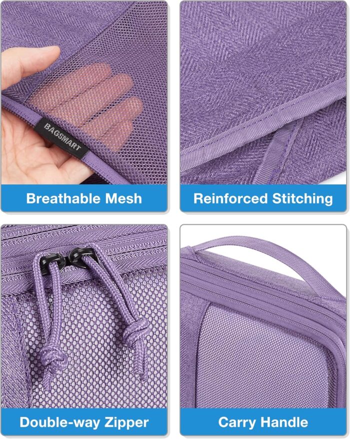 Compression Packing Cubes for Suitcase, 6 Set BAGSMART Travel Packing Cubes for Luggage, Compression Travel Cubes & Suitcase Organizer for Packing with Shoe Bag Purple - Image 3