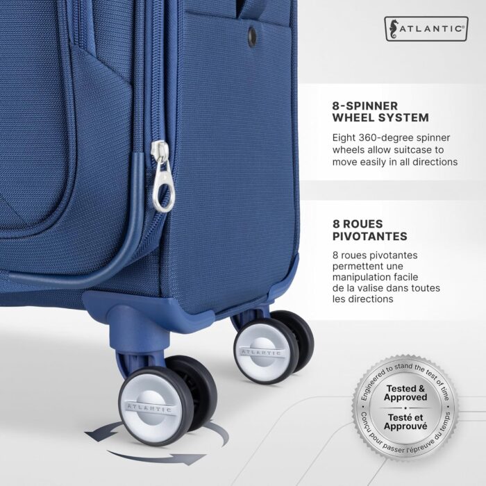Atlantic Sailbound Softside Large Luggage – Durable Polyester Construction with 8 Spinner Wheels and Retractable Handle, Integrated TSA Lock, Expandable 1.5", Includes 2 Packing Cubes – True Navy - Image 7