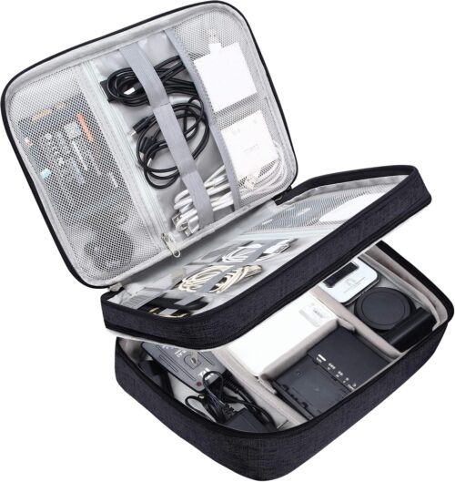 Double Layer Travel Electronic Organizer Bag Cable organzier Case Portable Digital Storage Bag for Electronic Accessories USB Cables, Cord, Charger, Power Bank,Adapter, Kindle, Hard Drives,SD Card