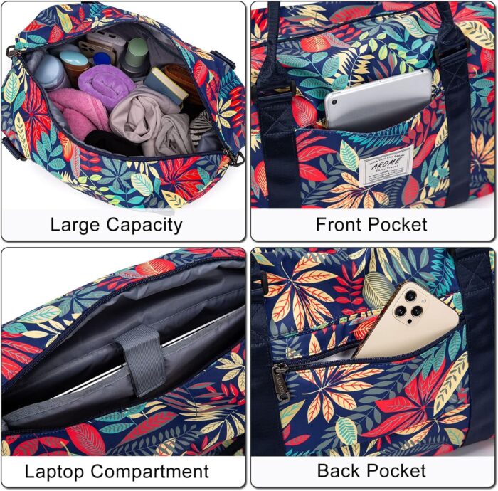 Weekender Bags for Women, AROME Large Travel Duffel Bag Waterproof Overnight Weekend Carry on Shoulder Bag Sports Gym Tote Bag with Wet Pocket Luggage Sleeve & Flight Approved - Image 6