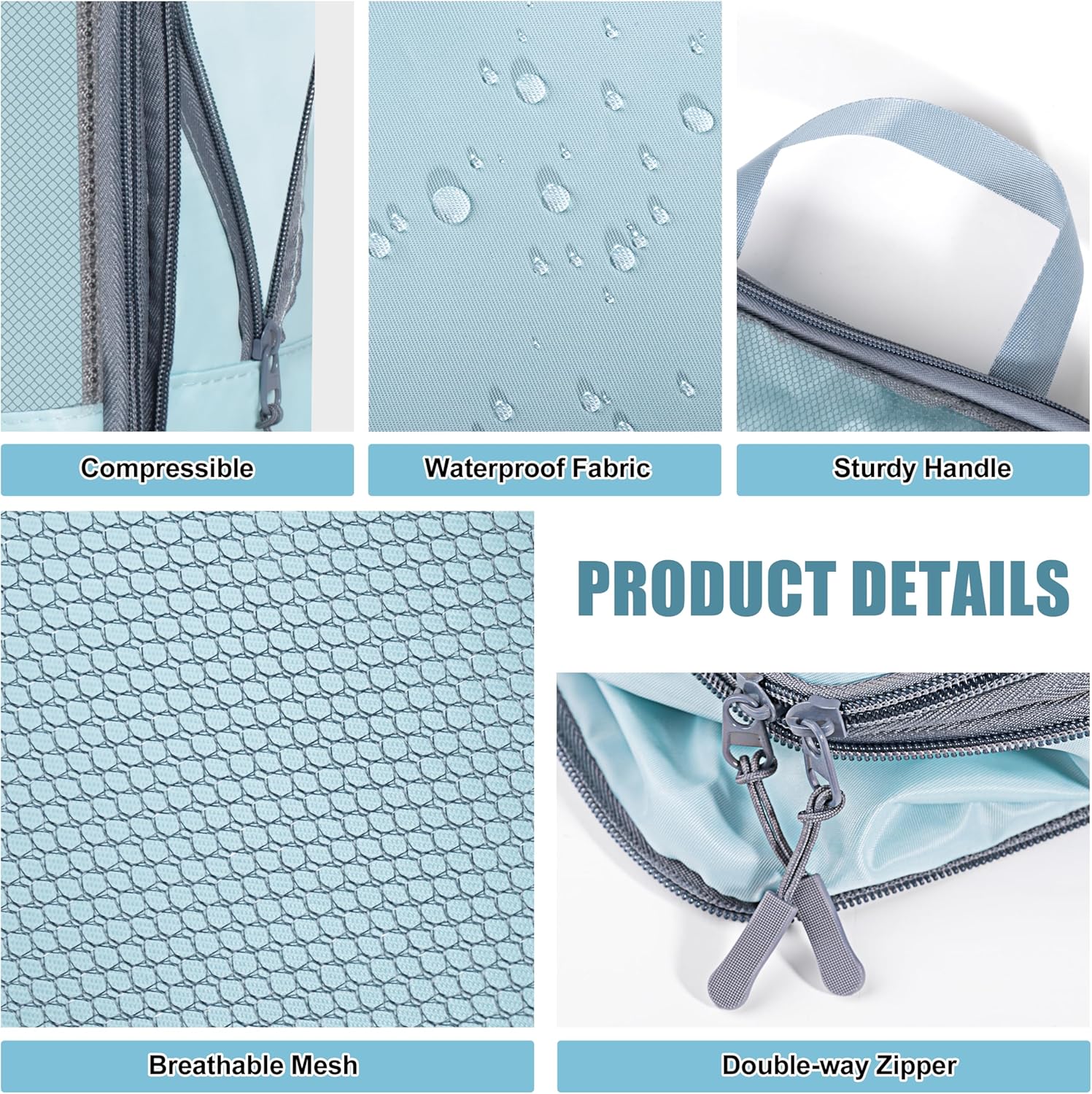 Shaggie 7-Piece Compression Packing Cubes Set – Space-Saving Travel Organizer Bags for Carry-On Suitcase & Luggage, Packing Cubes for Travel Essentials – Lake Blue - Image 4