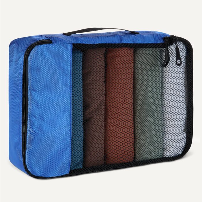Amazon Essentials 4-Piece Packing Cubes Travel Accessories Set, Luggage Organizer with Double Zipper, Mesh Top, 100% Polyester, 2 Medium/2 Large, Blue (Previously Amazon Basics) - Image 4