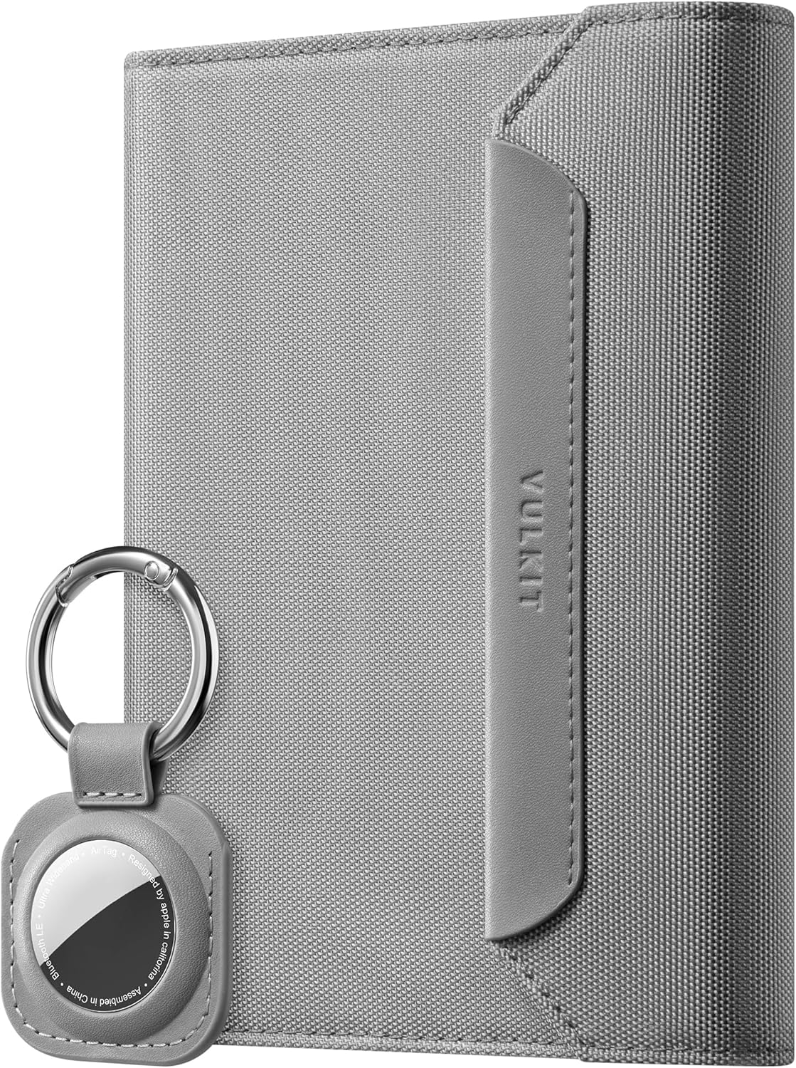 VULKIT Passport Card Holder, Vegan Leather Passport Wallet, RFID Blocking, Travel Essential, Magnetic Closure, Detachable AirTag Holder, Grey
